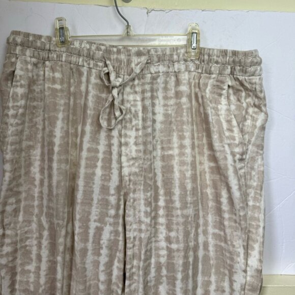 Old Navy Linen High Waisted Straight Pants PullOn Tie Dye Blend Neutral Pockets - Picture 6 of 16